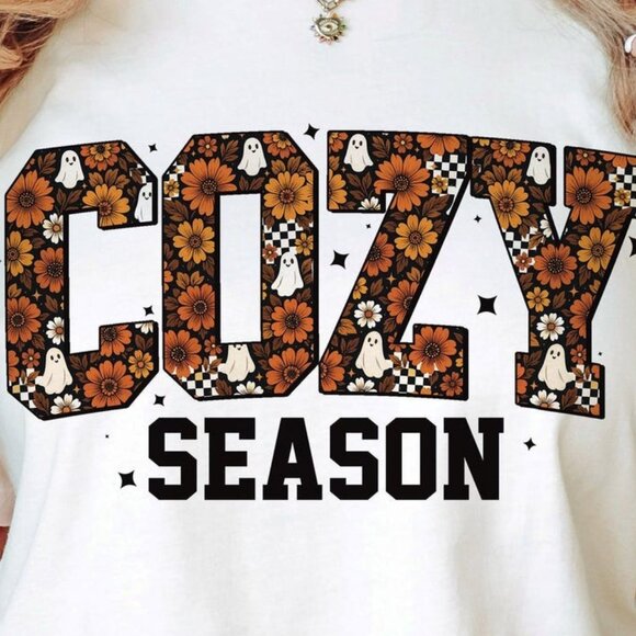 Cozy Season Tee, Retro Floral Fall Tee, Cute Halloween Fall Tee - Picture 2 of 4